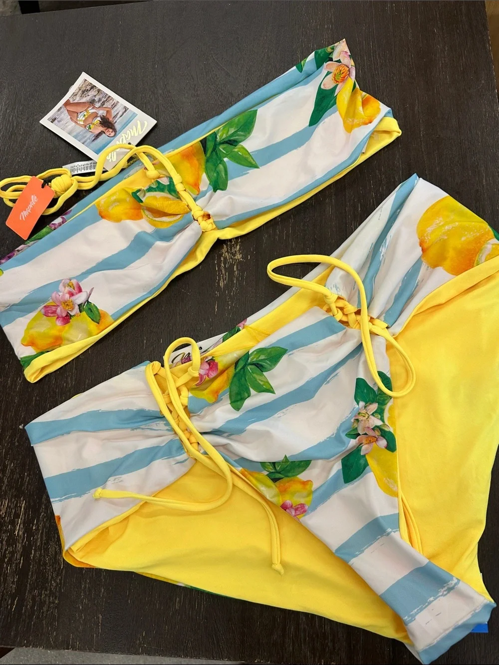 MAPALE Reversible 2 Piece Bikini Set Yellow Citrus Lemon Floral Print Sz 3X/4X